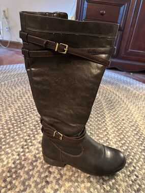 AEROSOLES Women's Dark Brown Over-the-Knee Buckle Boots